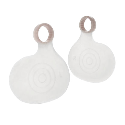 Silipos Gel Metatarsal Pad; two translucent foot pads labeled "L" and "R" with loop bands for toe attachment.