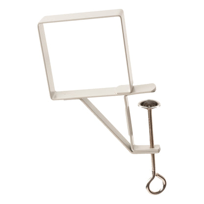 White mounting bracket featuring a clamp and screw mechanism. It's designed for a UMP Infrared Bedside Alarm.