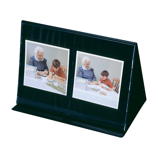 A Therapy Kit with a triangular photo display shows pictures of an elderly woman and a child assembling puzzles together.