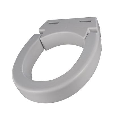 Gray Hinged Elevated Toilet Seat with a contoured design for additional height and support, shown from an overhead angle.