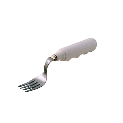 Grip-Tight Swivel Utensils: A fork with a white ergonomic handle and adjustable swivel neck for easier use.