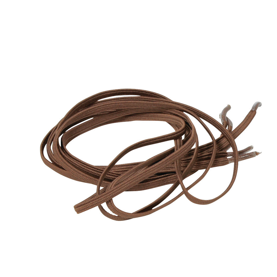 A coiled brown Flat Elastic Shoelace with metal tips, shown against a plain white background.