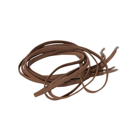 A bundle of brown Flat Elastic Shoelaces with metal aglets is displayed against a white background.