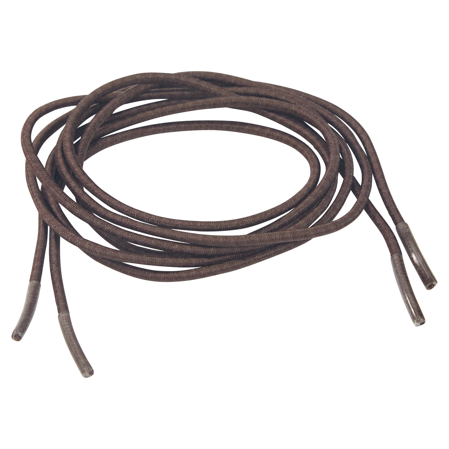 A coiled brown Round Elastic Shoelace with plastic aglets at both ends, shown against a plain white background.