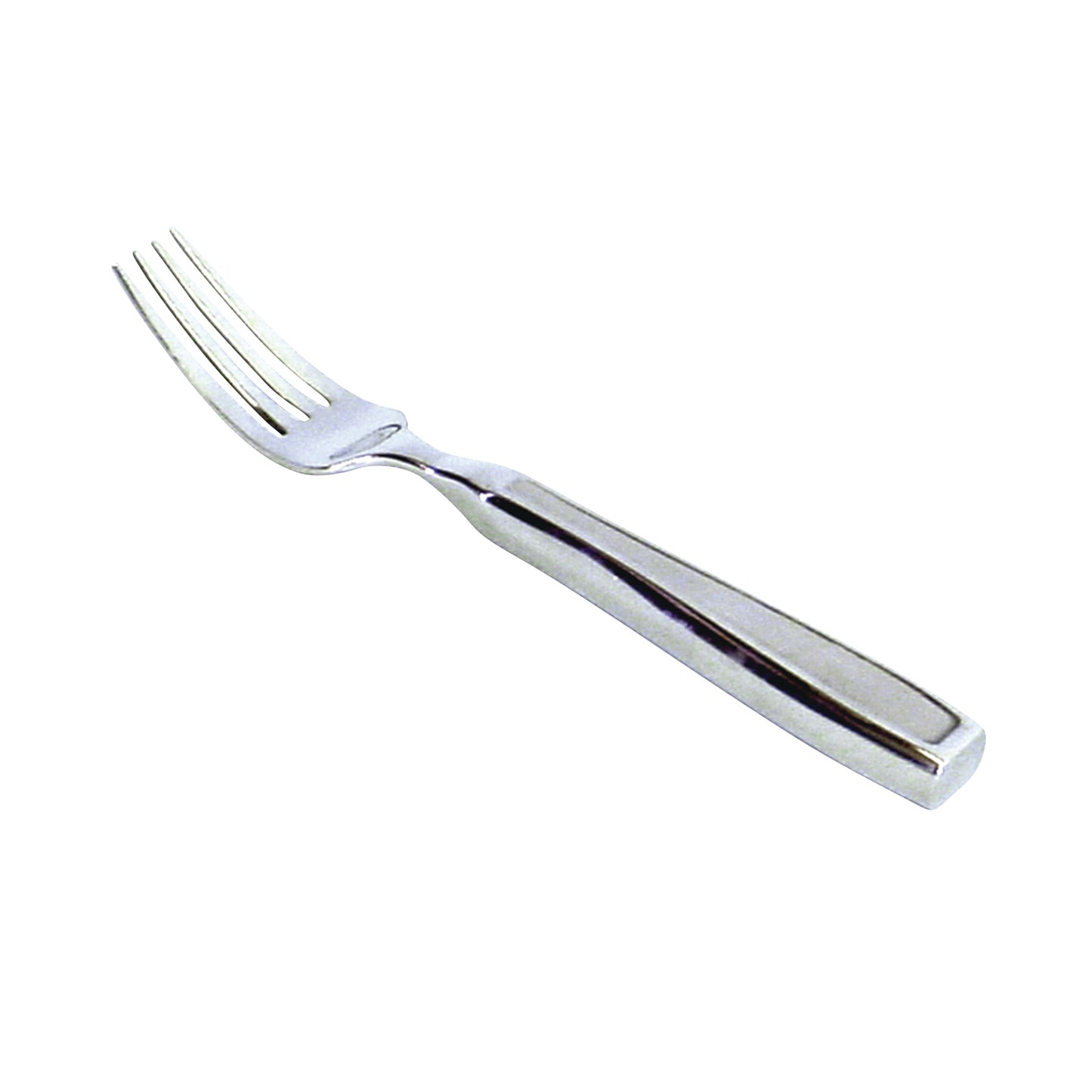 A stainless steel fork with a thick handle, designed as a weighted utensil, displayed on a white background.