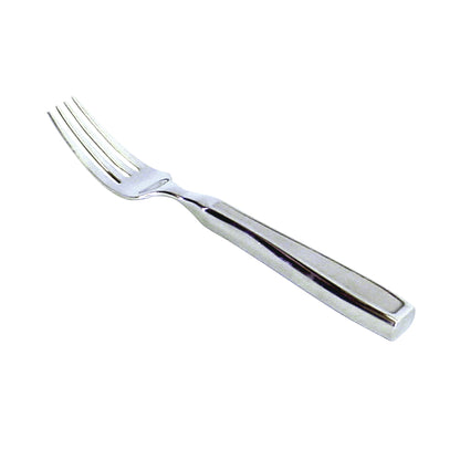 A stainless steel fork with a thick handle, designed as a weighted utensil, displayed on a white background.