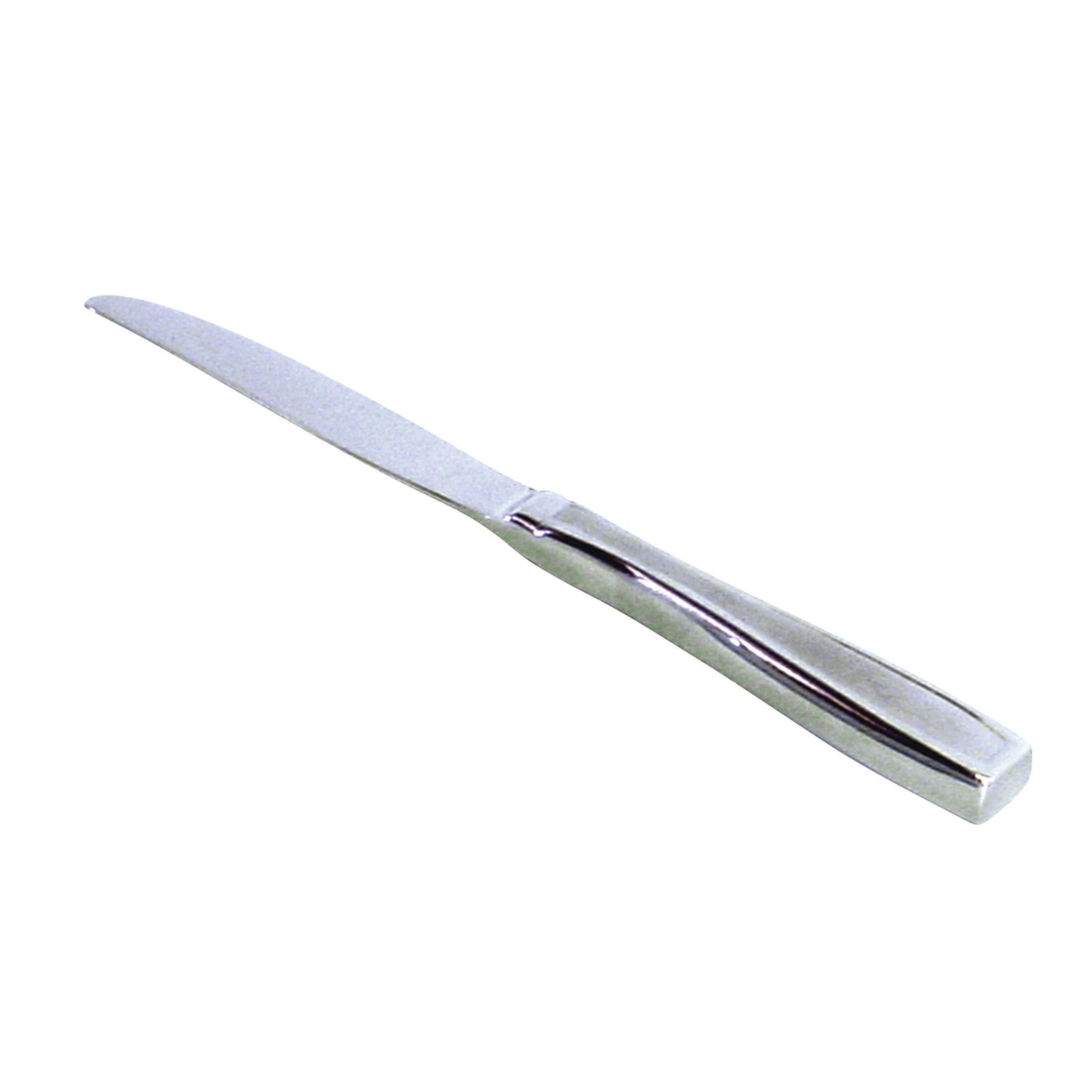 A silver, stainless steel knife with a smooth, straight edge. The product is part of a set called Weighted Utensils.