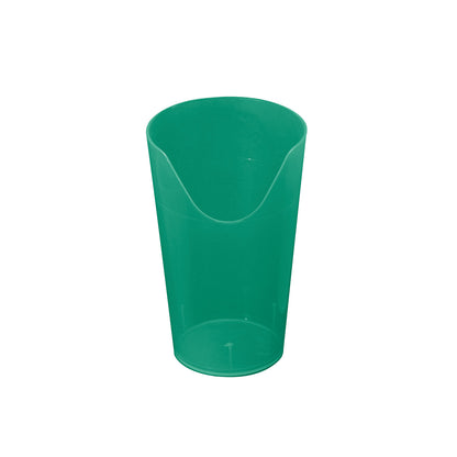 This is a green Nosey Cutout Cup, featuring an angled cutout for easy drinking without tilting the head back.