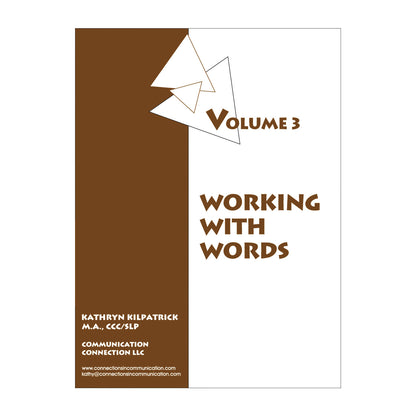 Cover of "Working with Words, Vol. 3" by Kathryn Kilpatrick, featuring brown and white geometric design elements.