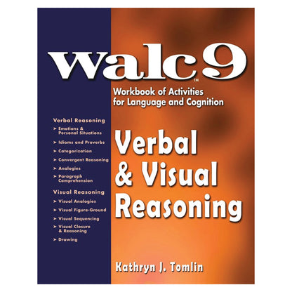 Cover of "WALC 9: Verbal and Visual Reasoning" by Kathryn J. Tomlin, featuring a gradient orange background and text list.