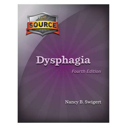 Book cover titled "The Source for Dysphagia, 4th Ed." by Nancy B. Swigert, with a purple background.