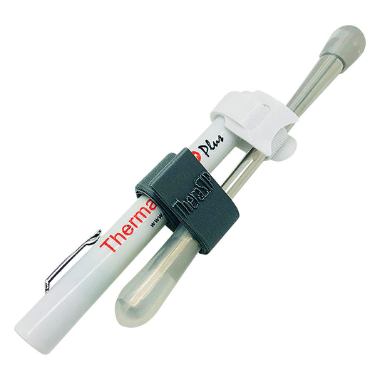 TheraSIP ThermalSTIM PLUS is a dual-ended device with a metal rod and a white and black handle. Text reads "ThermalSTIM PLUS."