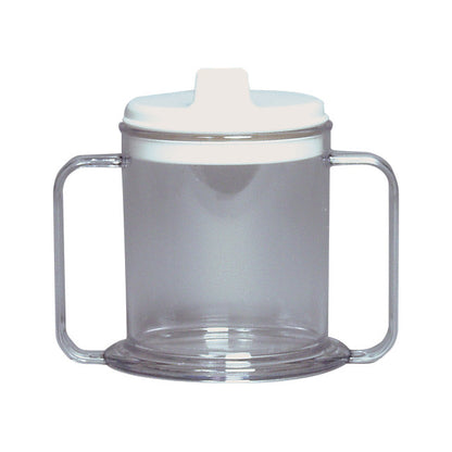 Clear Mug with dual handles and a white spout lid, designed for easy gripping and spill prevention.