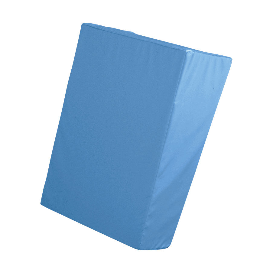 The AliMed AP Upright Positioner is a blue foam cushion designed to provide support and stability in an upright position.