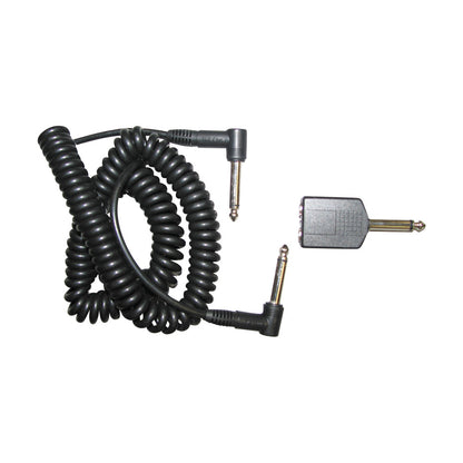 Coiled black cable with right-angle connectors and adapter, part of the Nurse-Call Kit for SkiL-Care MultiPro Safety Alarm.