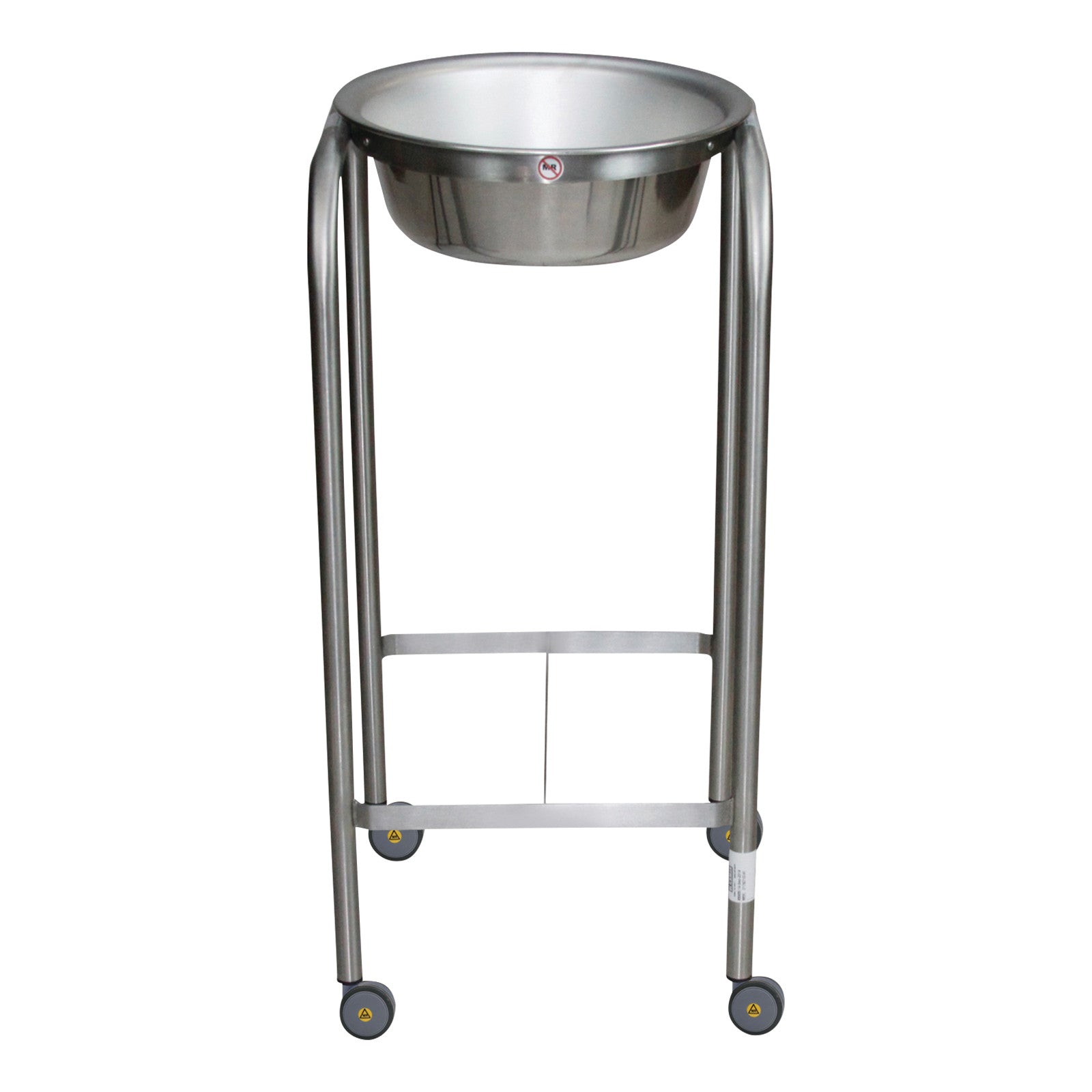 Blickman MR-Conditional Single Basin Solution Stand with a stainless steel basin and four wheels for mobility.