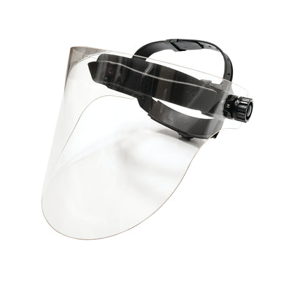 Universal Full Face Shield with a clear visor and adjustable black headband, shown against a white background.