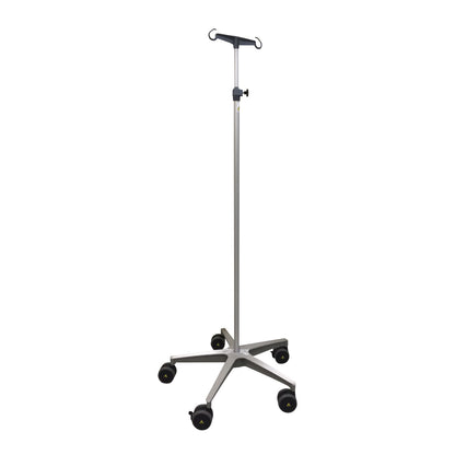 MR-Conditional IV Pole with a five-wheel base and four hooks, designed for medical use, shown against a white background.