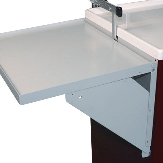 Collapsible side shelf for a Waterloo Healthcare Steel Medical Cart, shown in an open position attached to the cart.
