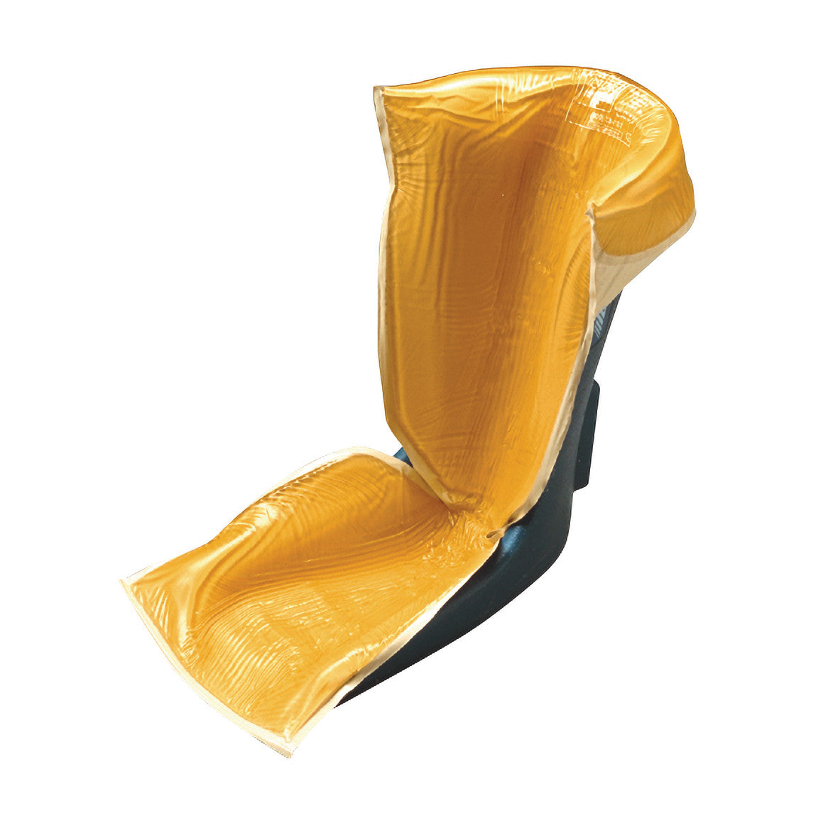 AliMed AliGel Lithotomy Boot Stirrup Pad in a black boot frame, featuring a yellow gel cushion for comfort and support.