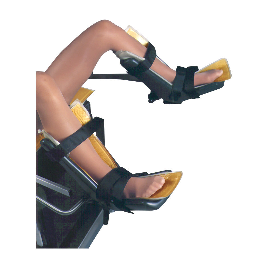 Legs are shown supported in stirrups with AliMed AliGel Lithotomy Boot Stirrup Pads providing cushioning and support.