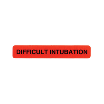 Red "Difficult Intubation Label" with black text, used for medical alert purposes.