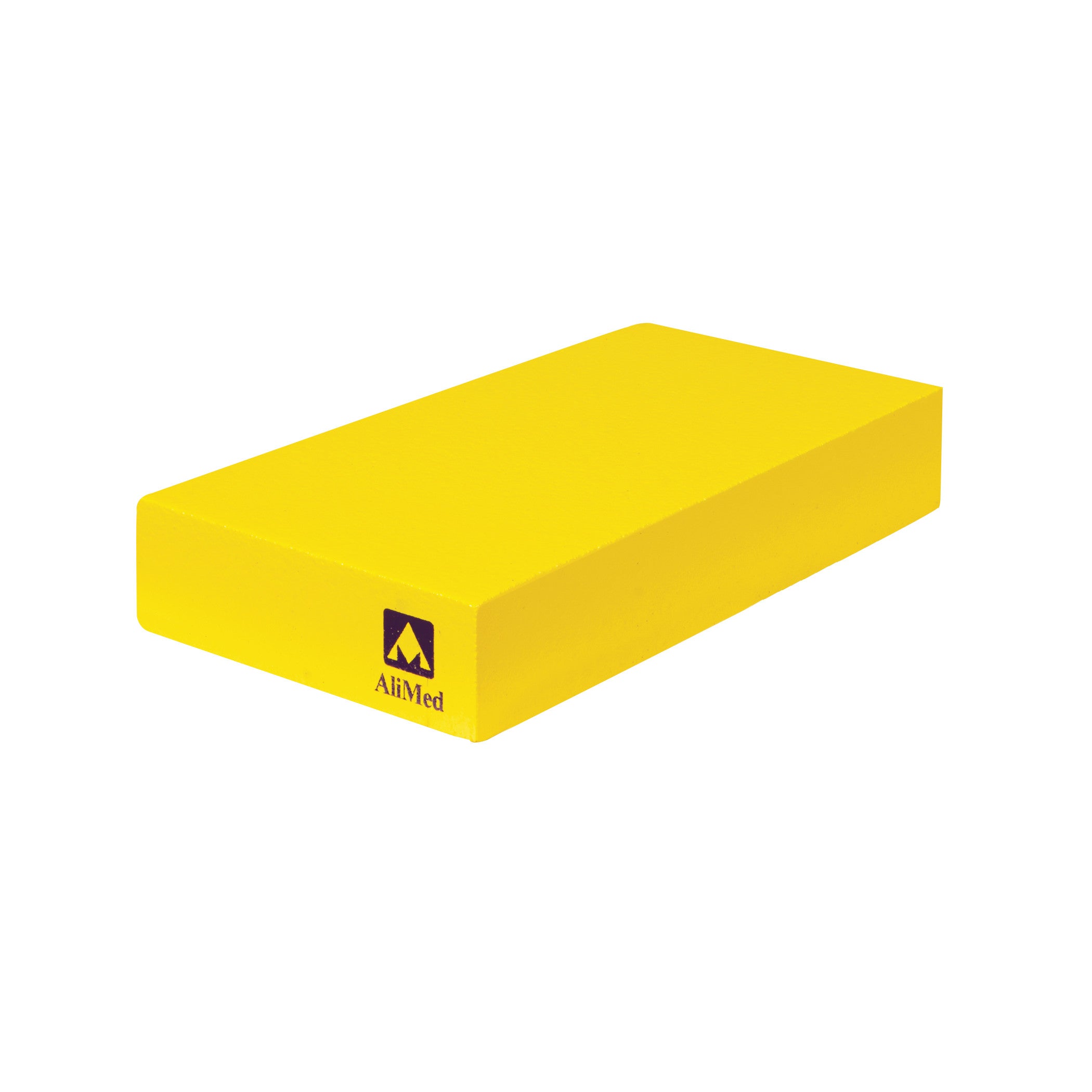 Yellow AliMed Protecta-Coat Rectangle Positioner with a logo, designed for support and positioning in medical settings.
