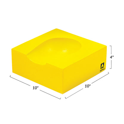 Yellow AliMed Protecta-Coat Occipital Head Support with a curved indentation, measuring 10"x10"x4".