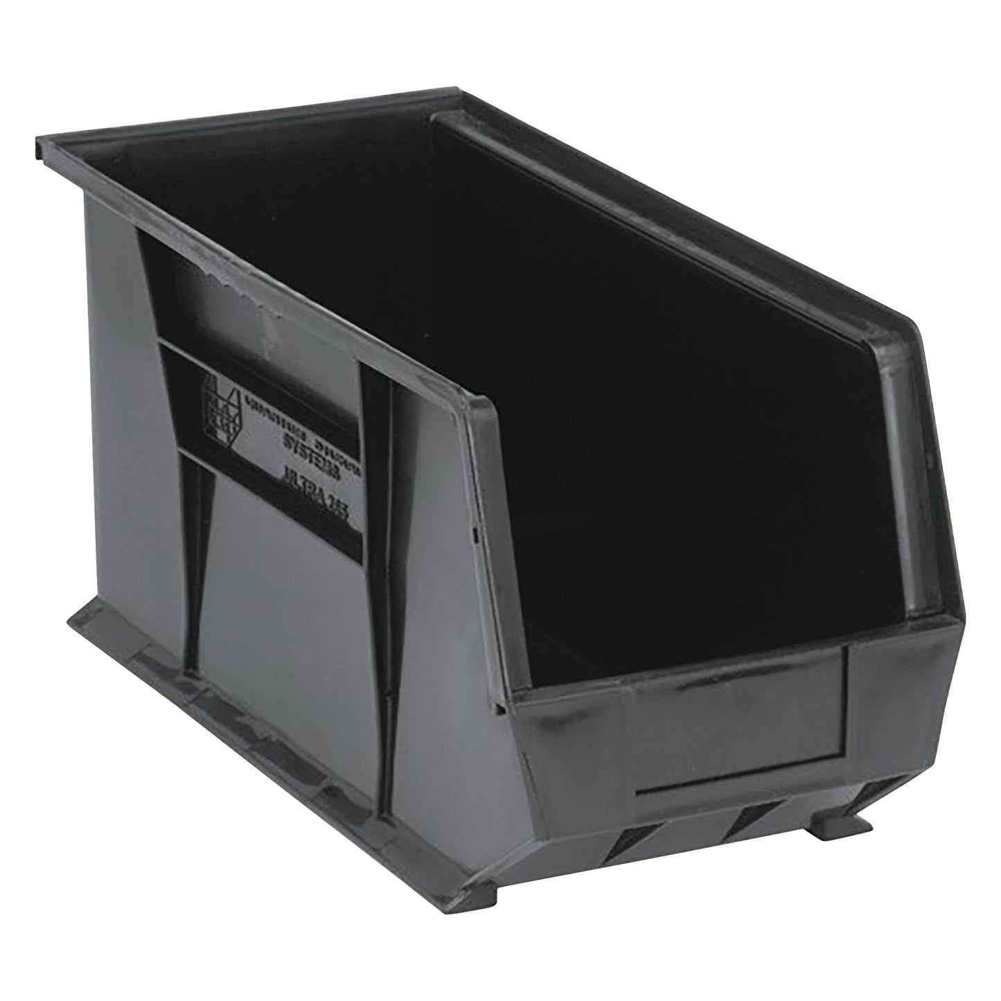 A black Quantum Ultra Stack and Hang Bin with an open front and reinforced edges for storage or organizational use.