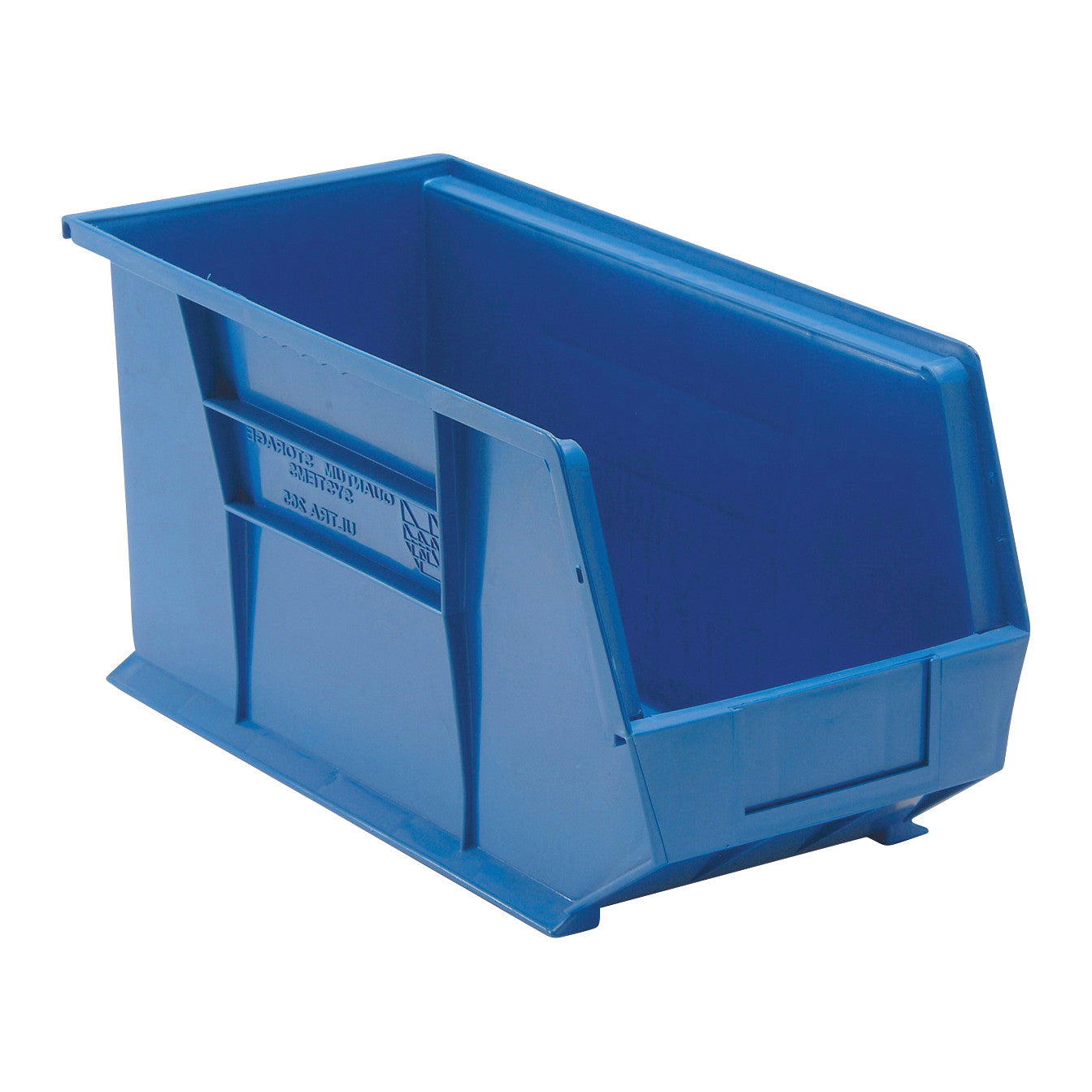 Blue Quantum Ultra Stack and Hang Bin with an open front, designed for storage and organization.