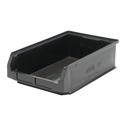 A gray Quantum Ultra Stack and Hang Bin with reinforced sides and an open front for easy access and stacking.