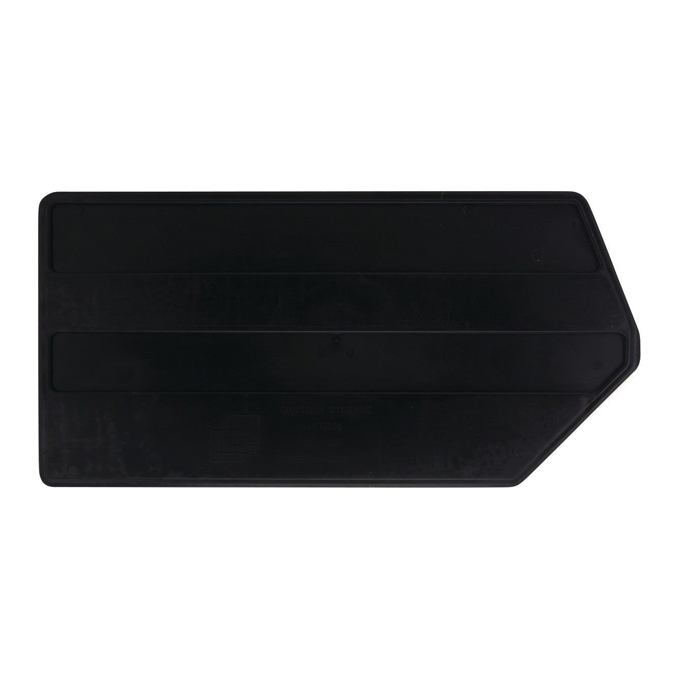 A black Divider for Quantum Ultra Stack and Hang Bin, featuring a rectangular shape with a tapered end and horizontal grooves.