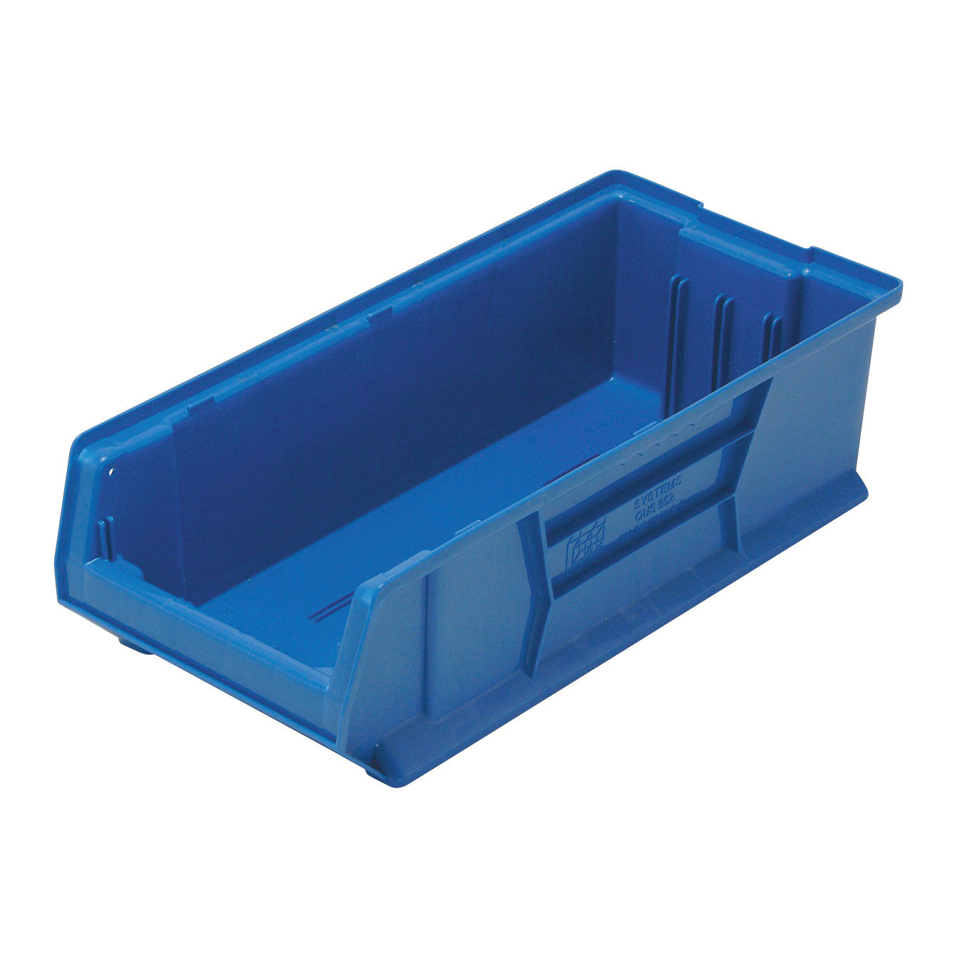 Blue Quantum Hulk Container, a rectangular open-top storage bin with reinforced sides and a flat base.