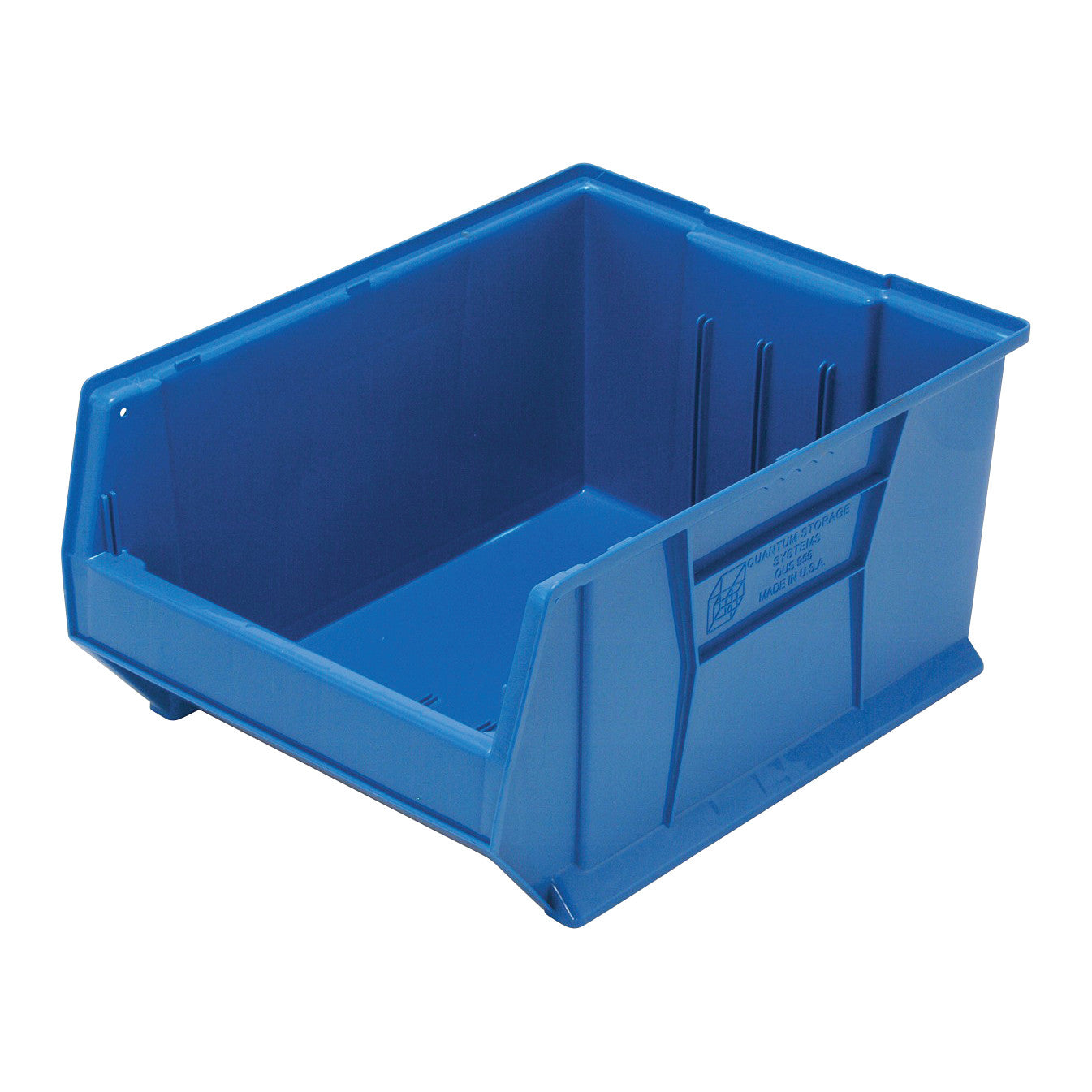 Blue Quantum Hulk Container with open front and reinforced sides, designed for storage and organization.