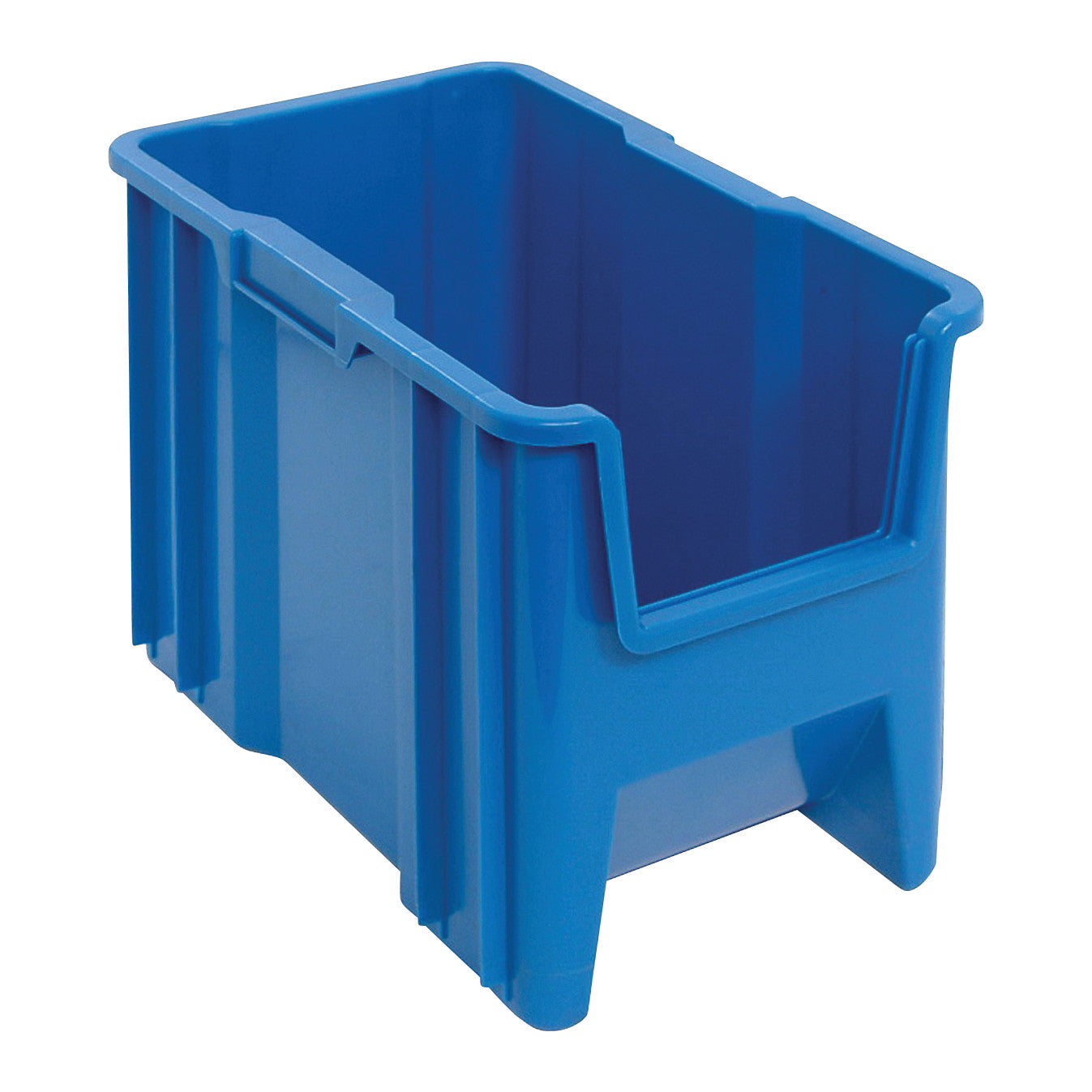 A blue Quantum Giant Stack Container with an open front for easy access, designed for organizing and storing items efficiently.