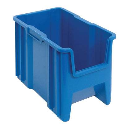 A blue Quantum Giant Stack Container with an open front for easy access, designed for organizing and storing items efficiently.