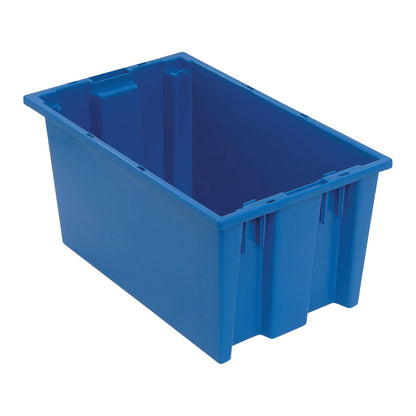 A blue Quantum Stack and Nest Tote with ribbed sides is shown in a perspective view.