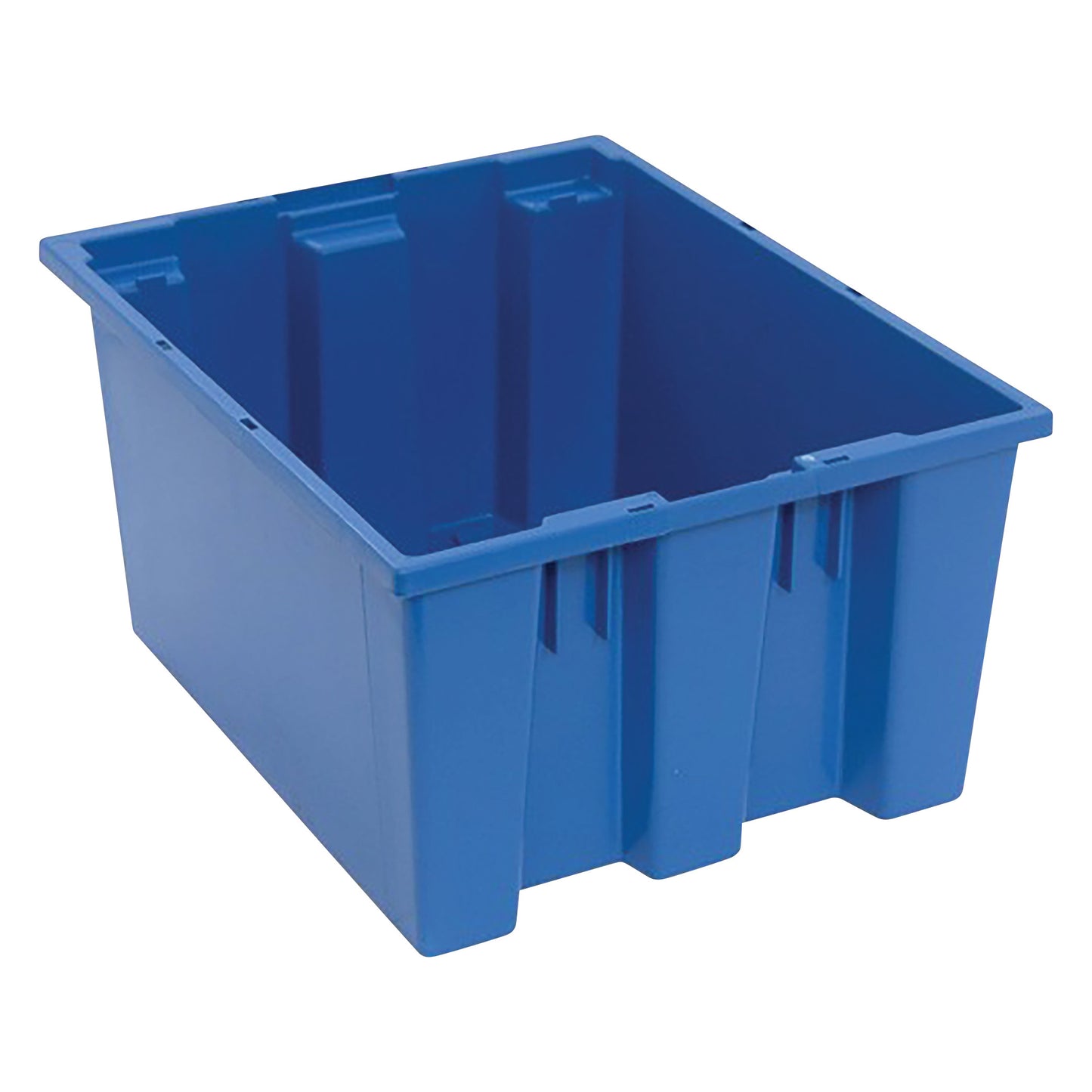 A blue Quantum Stack and Nest Tote with reinforced sides, designed for efficient storage and organization.