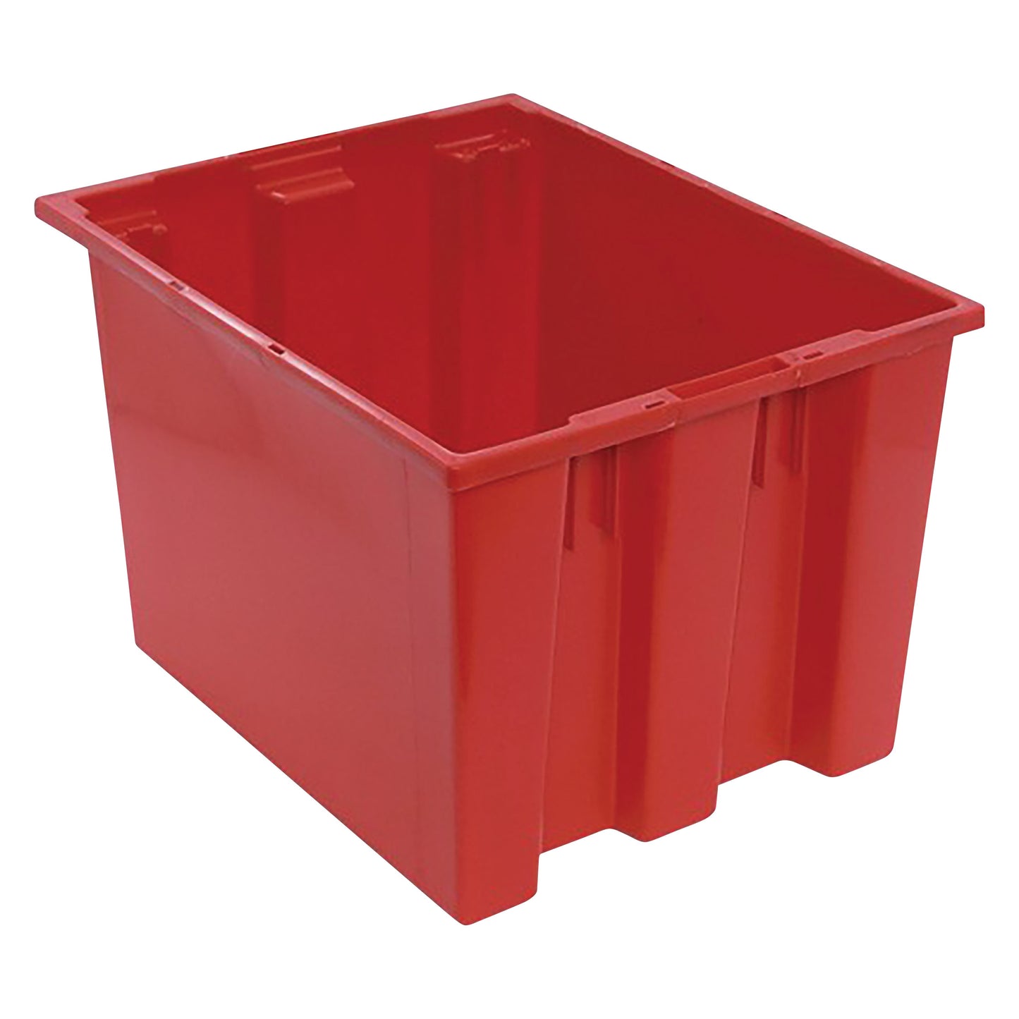 Red Quantum Stack and Nest Tote, an open rectangular storage container with a smooth exterior and reinforced edges.