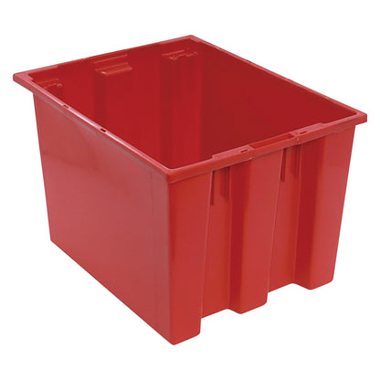 Red Quantum Stack and Nest Tote, an open rectangular storage container with a smooth exterior and reinforced edges.