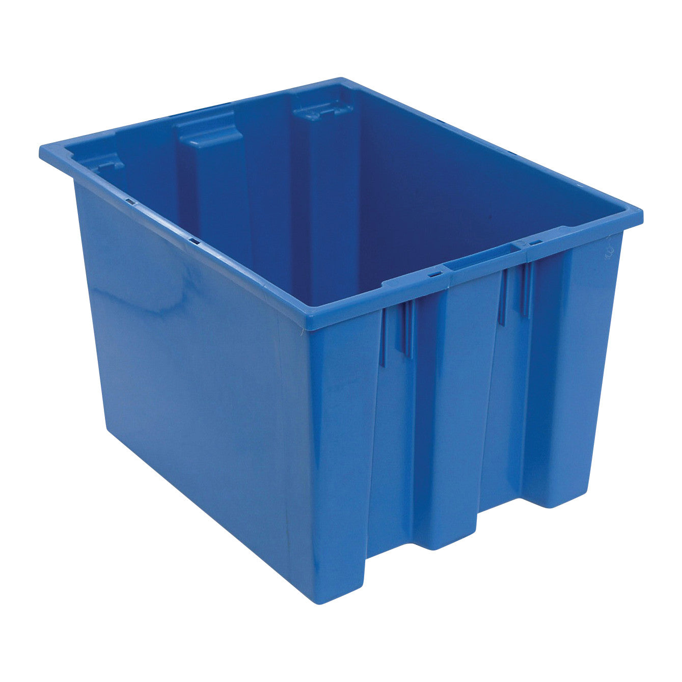 Blue Quantum Stack and Nest Tote with a rectangular shape, featuring reinforced sides and an open top.