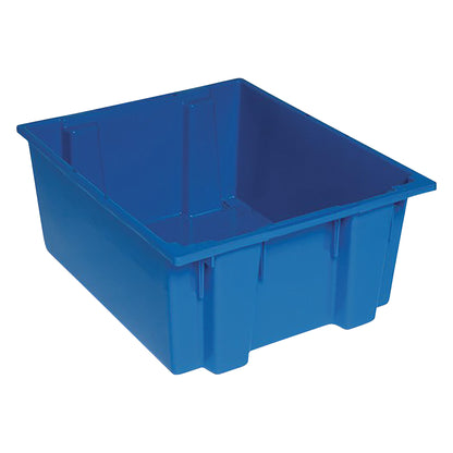 Blue Quantum Stack and Nest Tote with reinforced walls and a rectangular shape, designed for storage and organization.