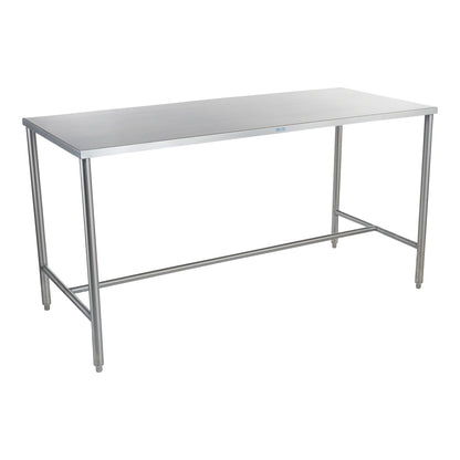 Stainless steel Blickman Work Table with H-Brace. Simple design features a flat top and supportive H-brace between the legs.