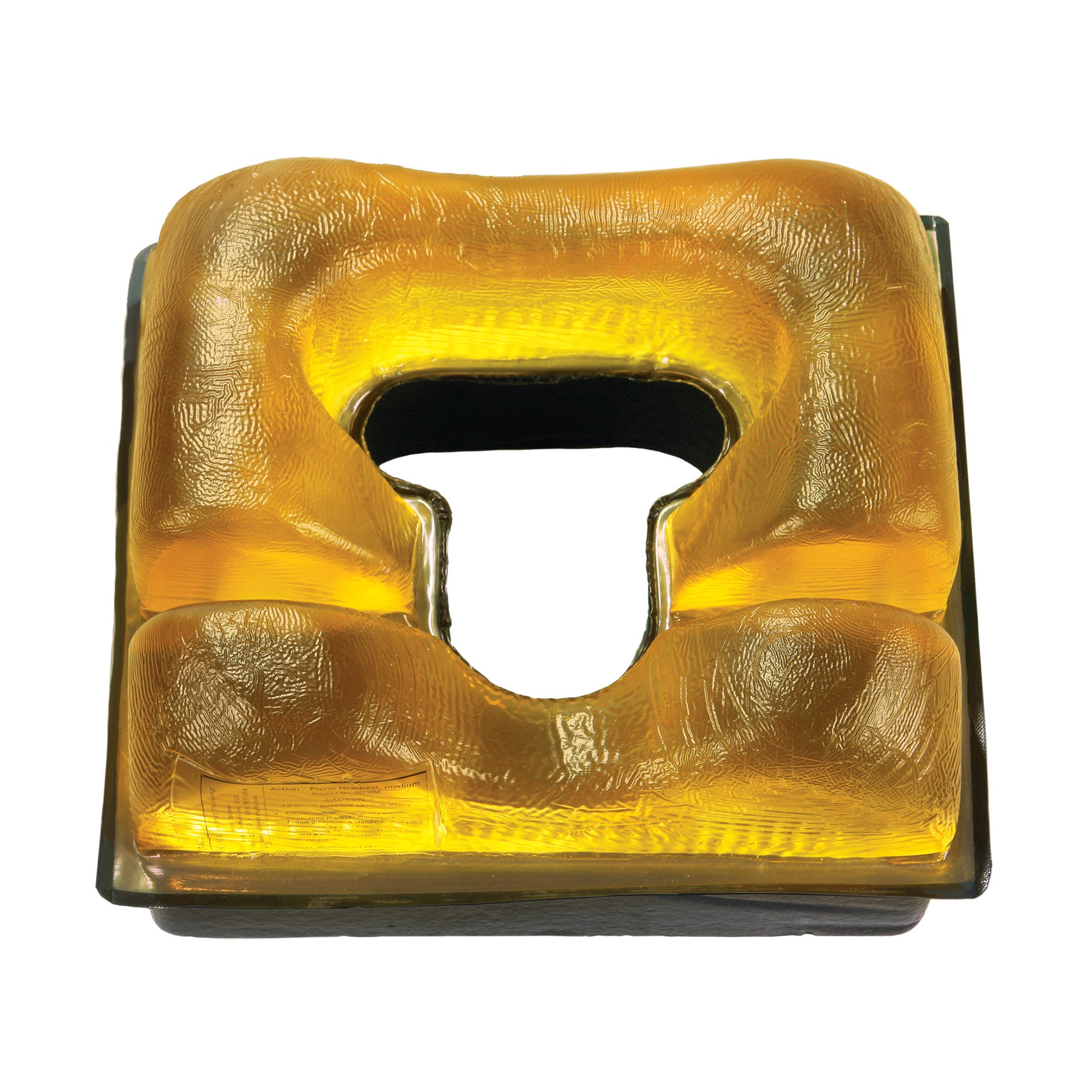 AliMed AliGel Prone Head Pad in a golden-brown color with a central opening, designed for head support in a prone position.