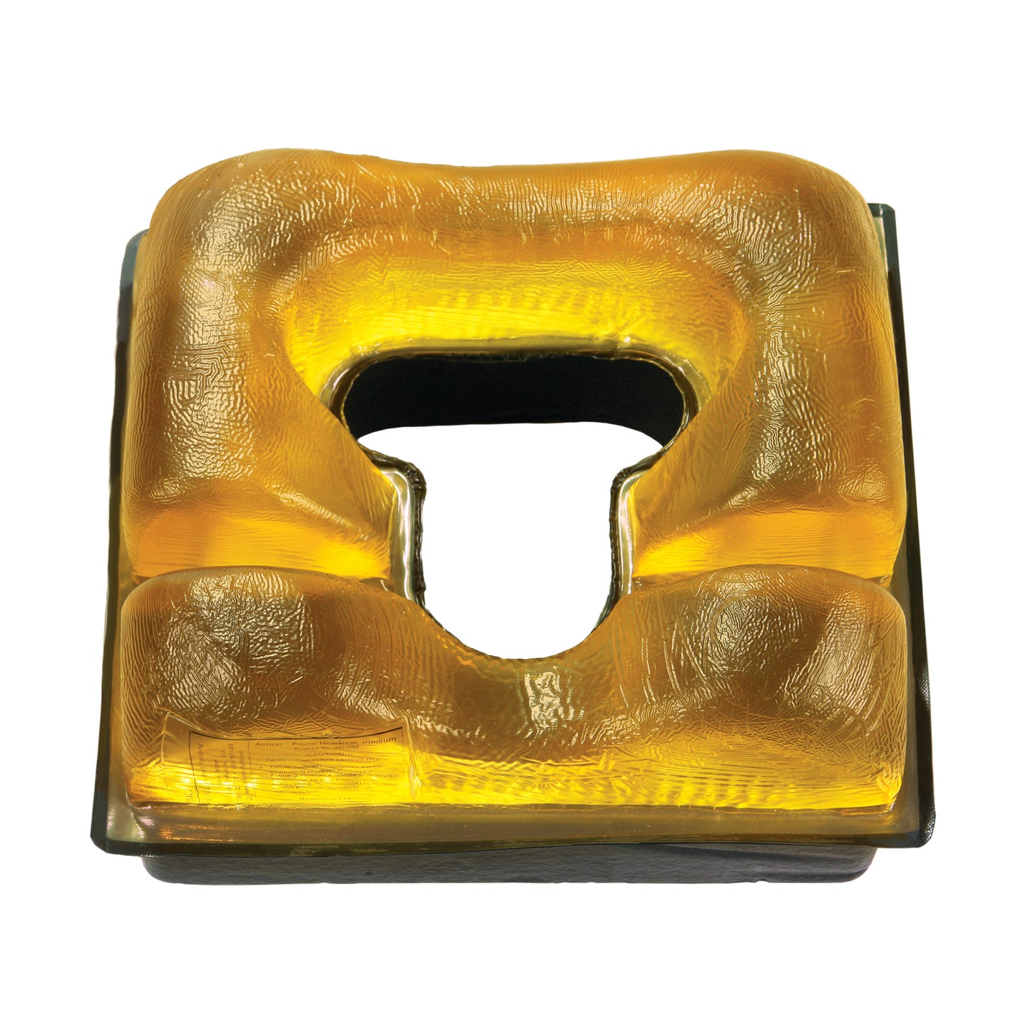 AliMed AliGel Prone Head Pad in a golden-brown color with a central opening, designed for head support in a prone position.