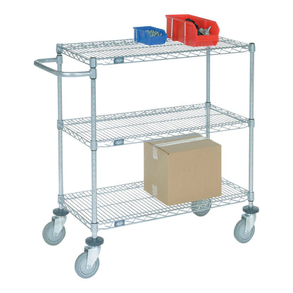 Adjustable Shelf Utility Cart, Chrome-Plated Wire, 3 Shelves, 36"W x 40"H x 18"D