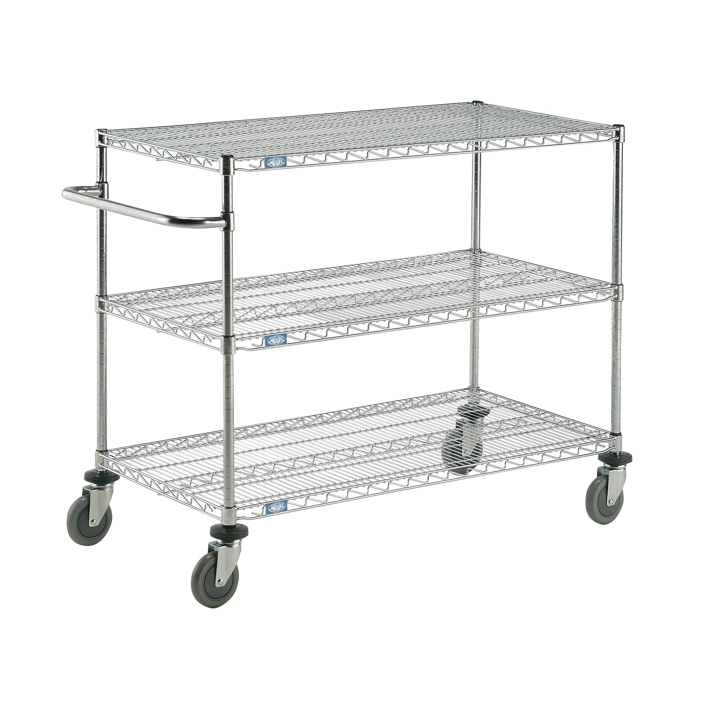 Adjustable Shelf Utility Cart, Chrome-Plated Wire, 3 Shelves, 48"W x 40"H x 18"D