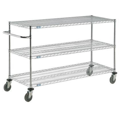 Adjustable Shelf Utility Cart, Chrome-Plated Wire, 3 Shelves, 60"W x 40"H x 24"D