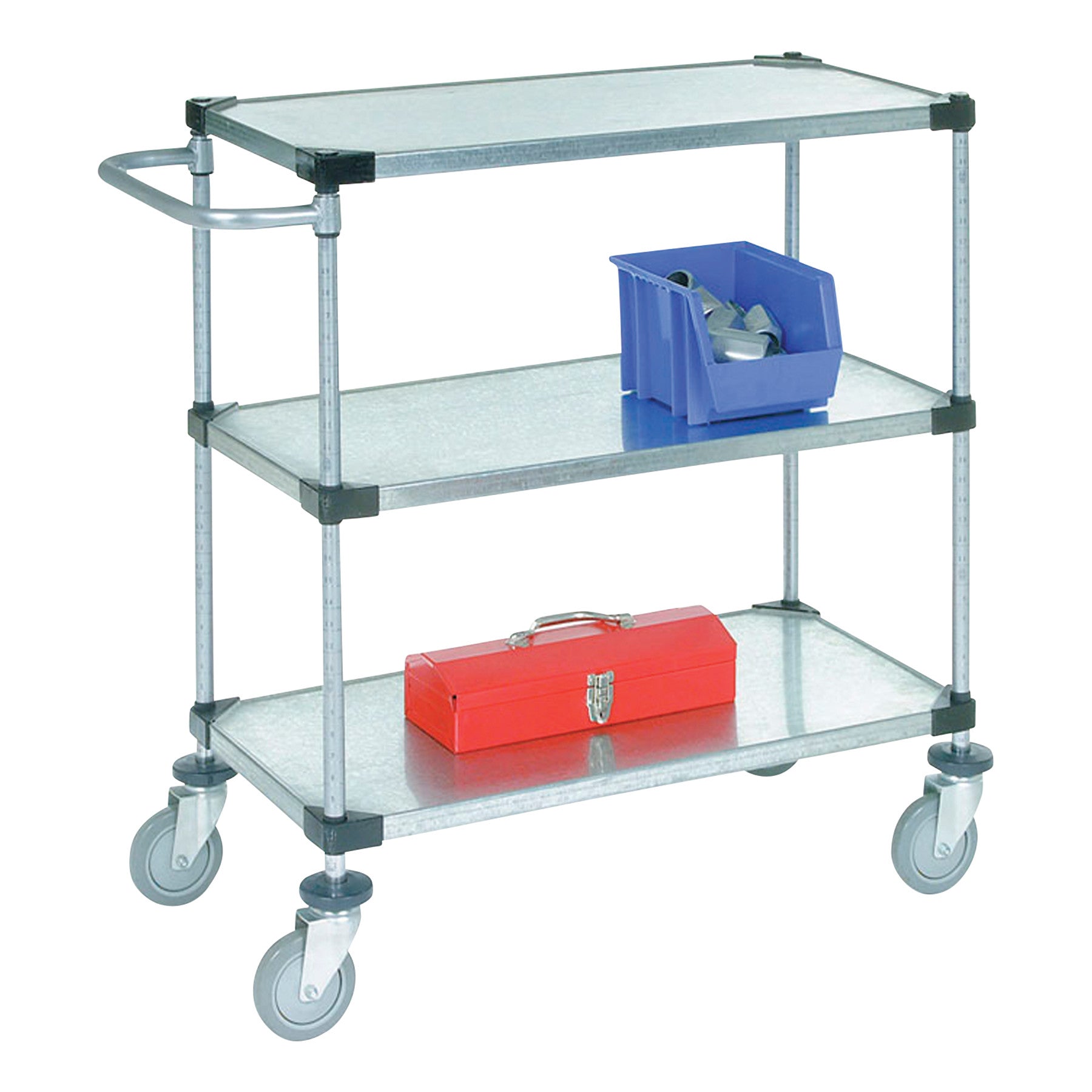 Adjustable Shelf Utility Cart, Galvanized Solid Steel, 3 Shelves, 36"W x 40"H x 18"D