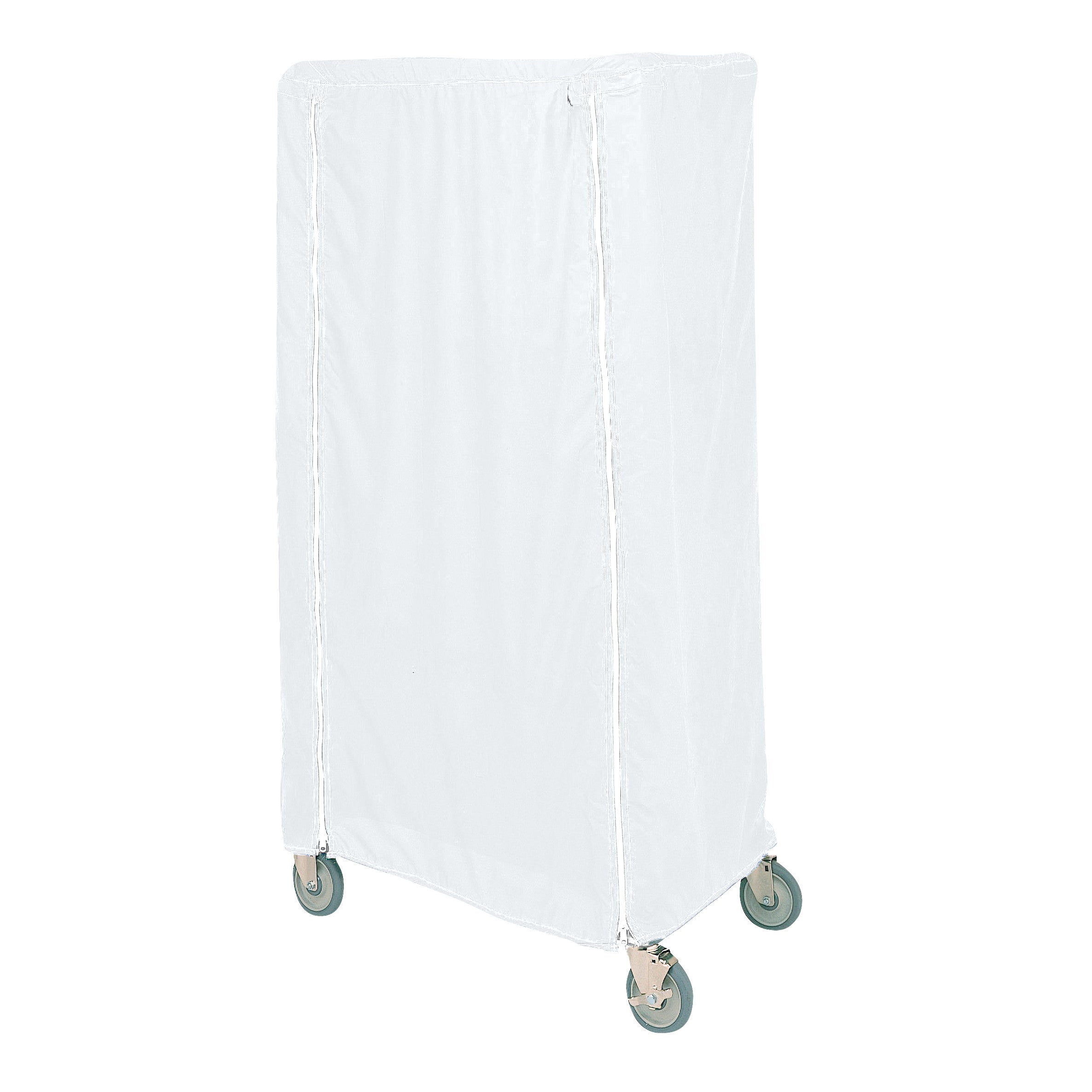 A Metro Waterproof Cart Cover on a cart with four wheels, against a white background.